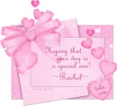pink tag with name Rachel