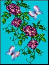 Blue and pink roses and butterflies