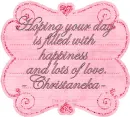 pink tag with name Christaneka