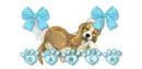 puppy in hammock with name Carla