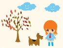 chibi girl walking dog