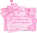 pink note with hugs kymmi