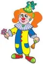 Girl clown with flowers and horn