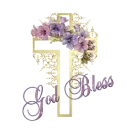 God Bless Gold Floral  Cross