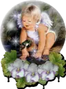 Boy angel playing with frog