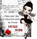 Smiles hugs Judi