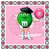 Green and pink M&M