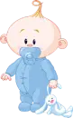 Baby boy dragging a stuffed bunny