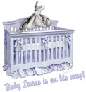 blue crib with baby