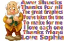 Sophia's bashful thanks