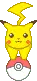 pikachu rolling on pokeball