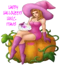 witch sitting on pumpkin-mavis