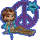 trippy animated peace sign with hippie girl and stars
