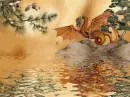 brown dragon reflecting water