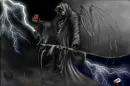 grim reaper with bloody rose and razorblade