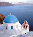 church with blue roof