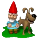 gnome and dog