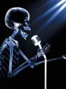 skeleton at the microphone