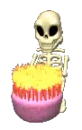 skeleton and cake