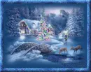 christmas scene house with deer