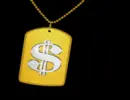 gold money sign dog tag