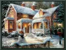 christmas house with snowman