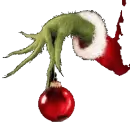grinch hand holding ornament