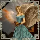 angel in blue with rhinestone frame