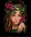 girl with rose in hair glittered