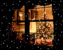 christmas window tree with snow