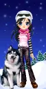 Snow bunny girl with her husky dog