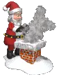 santa warming hands by chimney