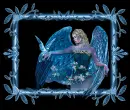 glittered blue angel with dove in frame