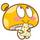Mushroom eating pizza