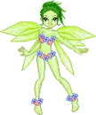 Green woodland fairy wearing Flowers
