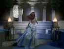 lady in blue dress with torches full moon morph