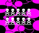 Pink and Black circles background with skulls