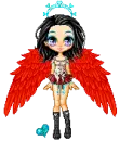 Angel with red wings with a blue halo