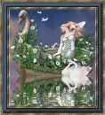 girl in boat with white swan