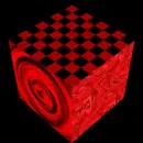 red backgrounds on a rotating cube