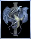blue dragon on celtic cross