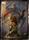 cute elf with wizard and dragon