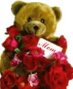 Cute teddy bear with red roses.