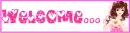 pink welcome banner with girl