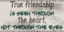  True friendship is seen through the heart not through the eyes