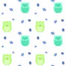 Aqua And Lime Owls with Blue Leaves