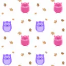 Pink And Purple Owls with Brown Leaves