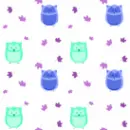 Turquoise And Blue Owls with Purple Leaves