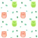 Peach And Green Owls with Teal Leaves