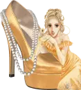 Woman sits on shoe